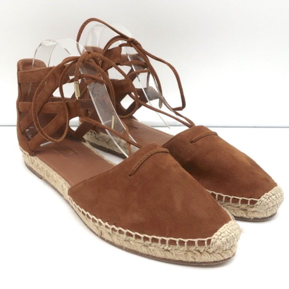 Aquazzura Shoes - AQUAZZURA BELGRAVIA ESPADRILLE FLATS BROWN SUEDE SIZE 40